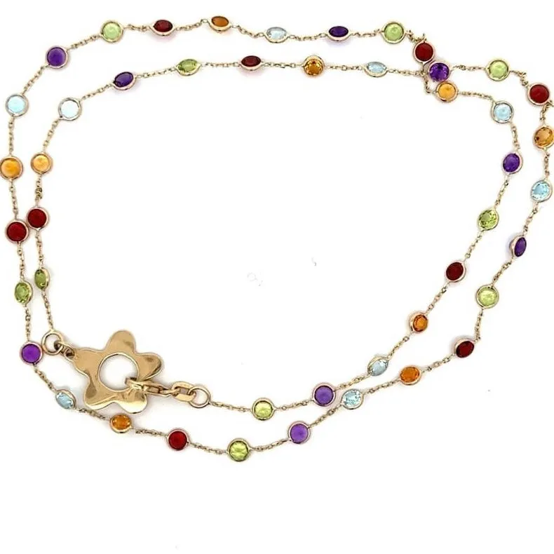 Rainbow Gemstone Station Chain Necklace with Wildflower Clasp