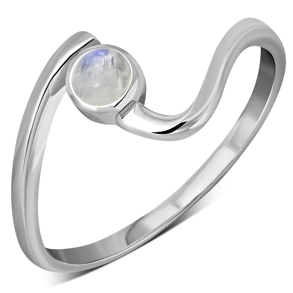 Rainbow Moonstone Twisted Silver Ring