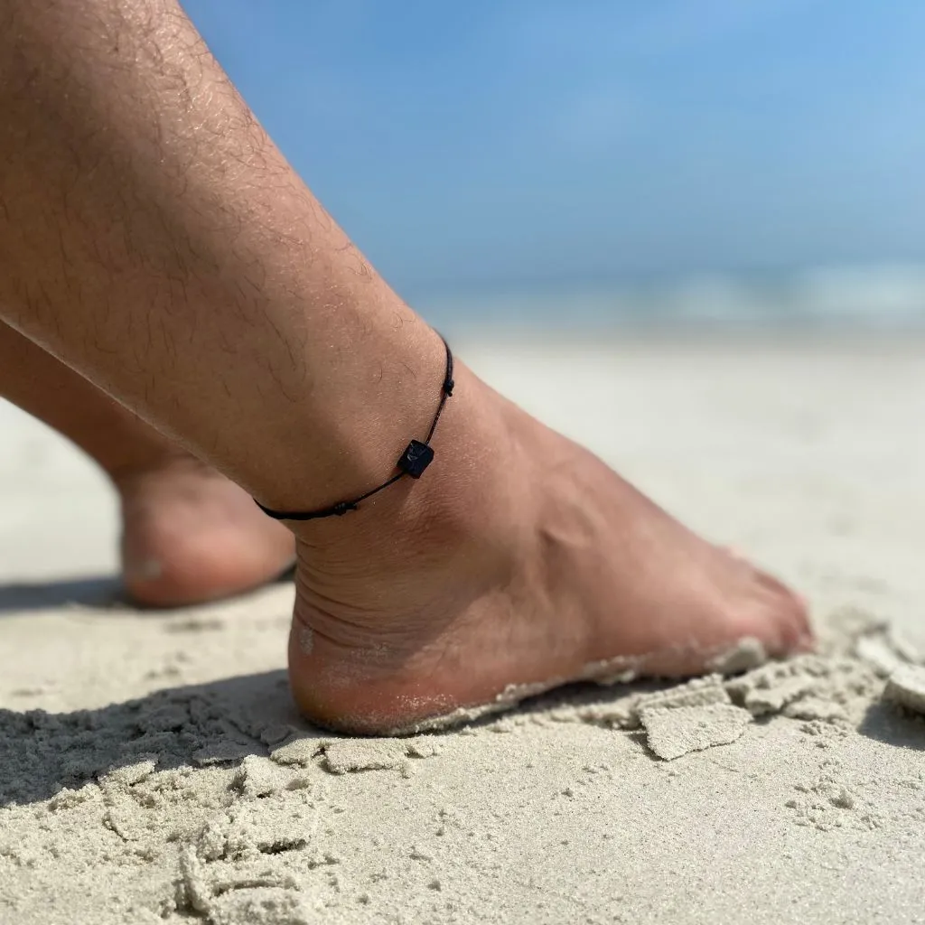 Raw Black Tourmaline Anklet - Adjustable & Grounding