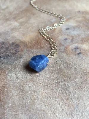 Raw Blue Sapphire Necklace Gold or Sterling Silver