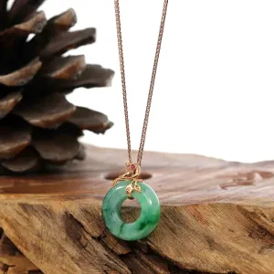 RealJade® Co. "Good Luck Birdie" 18k Rose Gold Genuine Burmese Jadeite Lucky Kou Kou Pendant Necklace With AA Ruby & Diamond