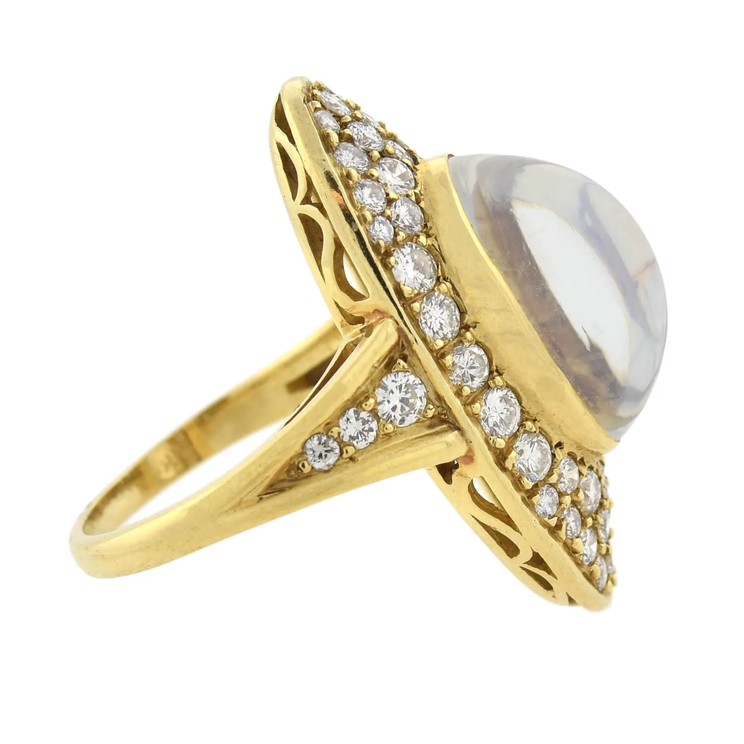 Retro Large 18kt Moonstone   Pavé Set Diamond Navette Ring