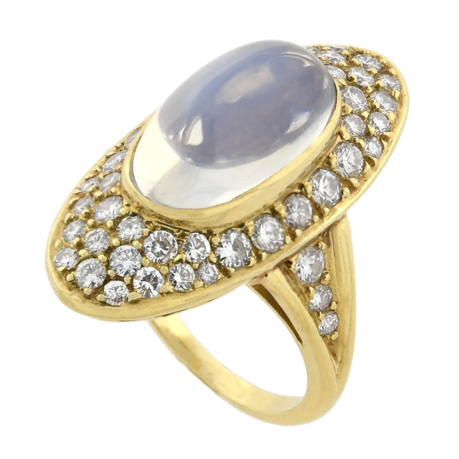 Retro Large 18kt Moonstone   Pavé Set Diamond Navette Ring