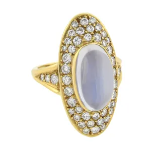 Retro Large 18kt Moonstone   Pavé Set Diamond Navette Ring