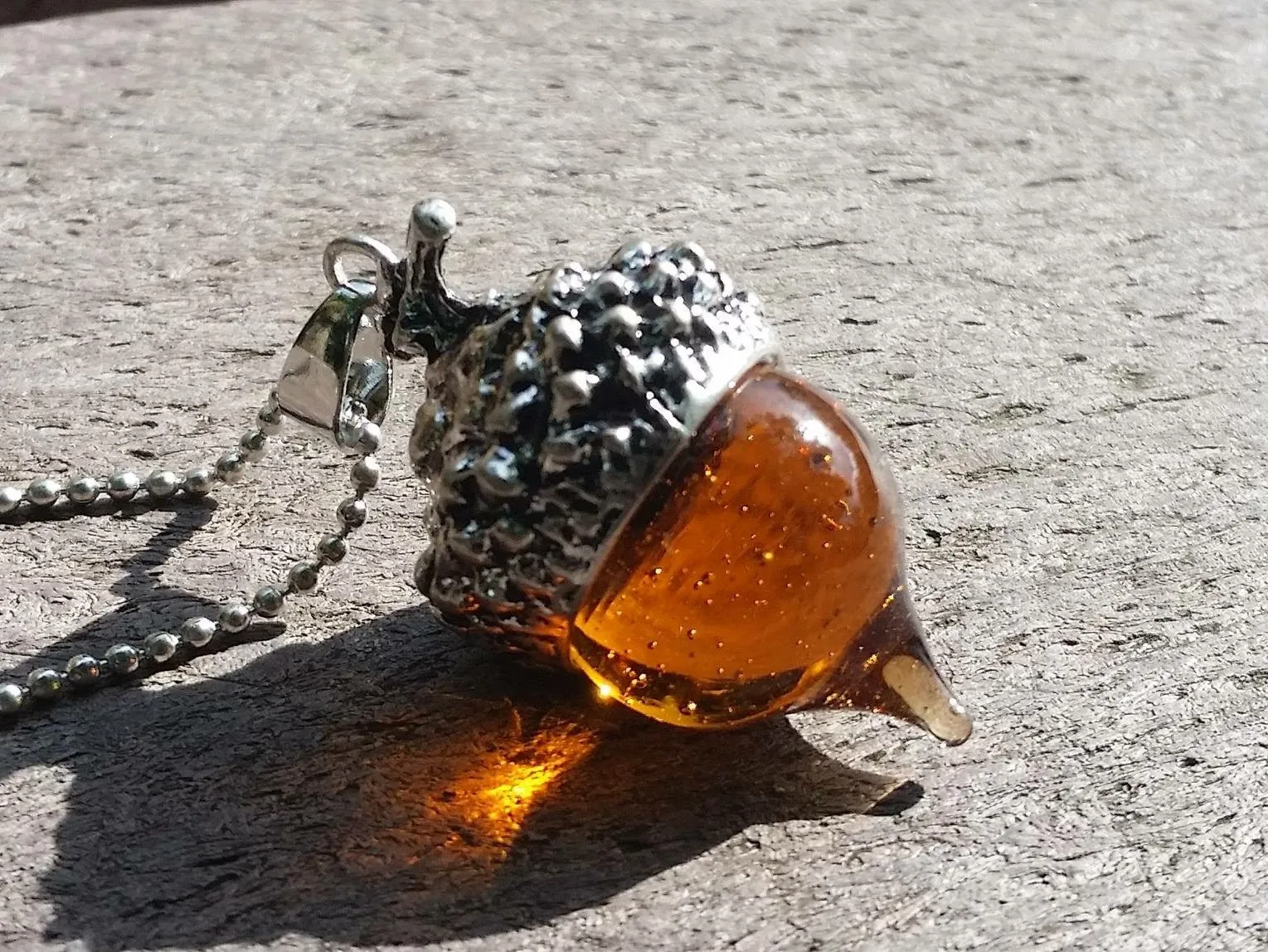 Rich Amber-colored Quartz Acorn Pendant Necklace