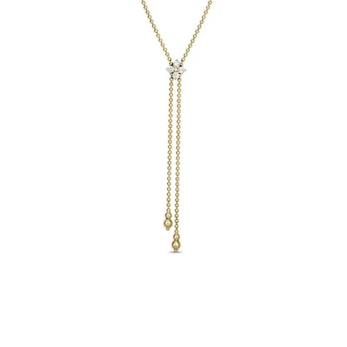 Roberto Coin Love in Verona Diamond Flower Lariat Necklace in 18K Yellow Gold