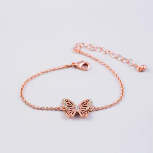 Rose Gold Peridot August Birthstone Butterfly Bracelet