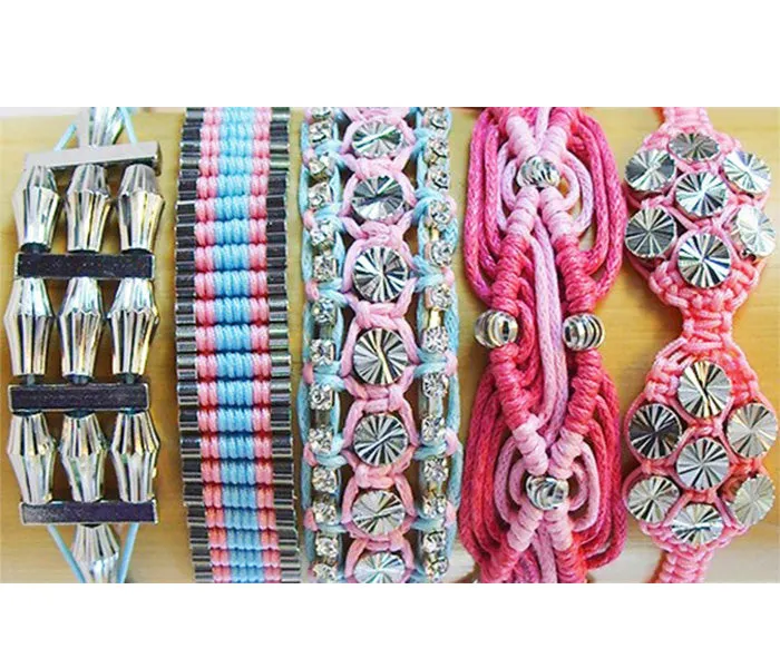 Rose Gonzales "Cotton Candy" Collection Set of 5 Woven Bracelets (Pink & Blue)