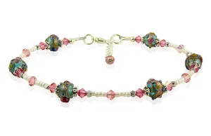 Roselily Pink Lampwork Bead Anklet