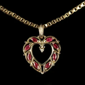 Ruby Diamond Heart Gold Pendant 9Ct Gold Chain