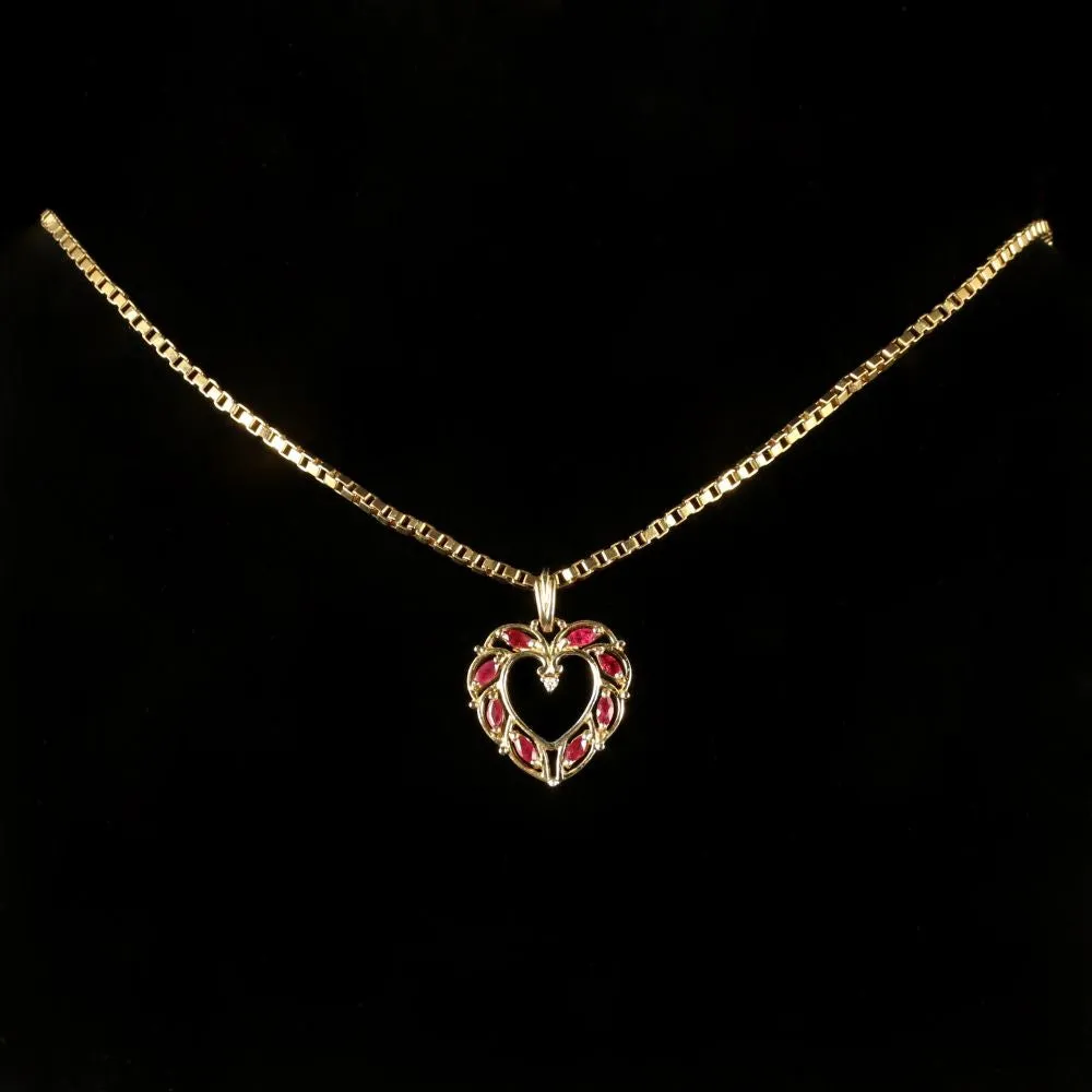 Ruby Diamond Heart Gold Pendant 9Ct Gold Chain