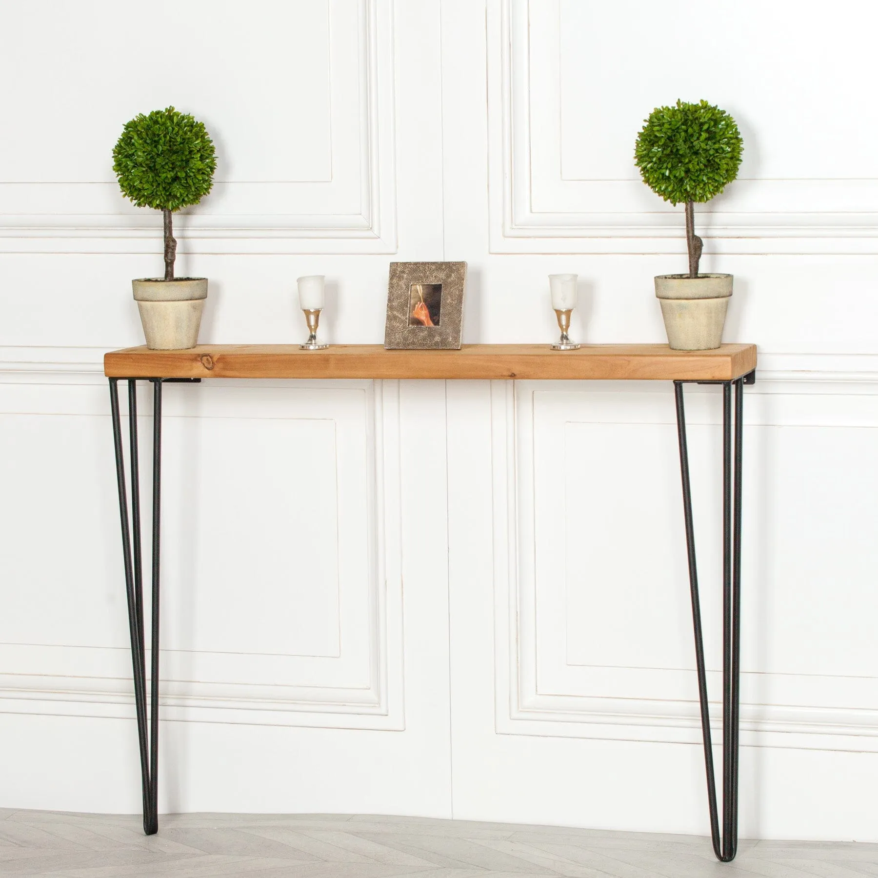 Rustic Wooden Hairpin Hall Table Console 92Cm