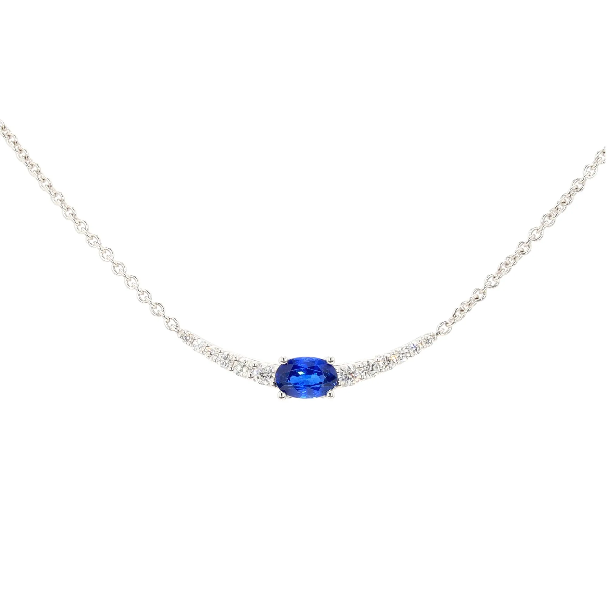 Sapphire and Diamond Fixed Pendant Necklace