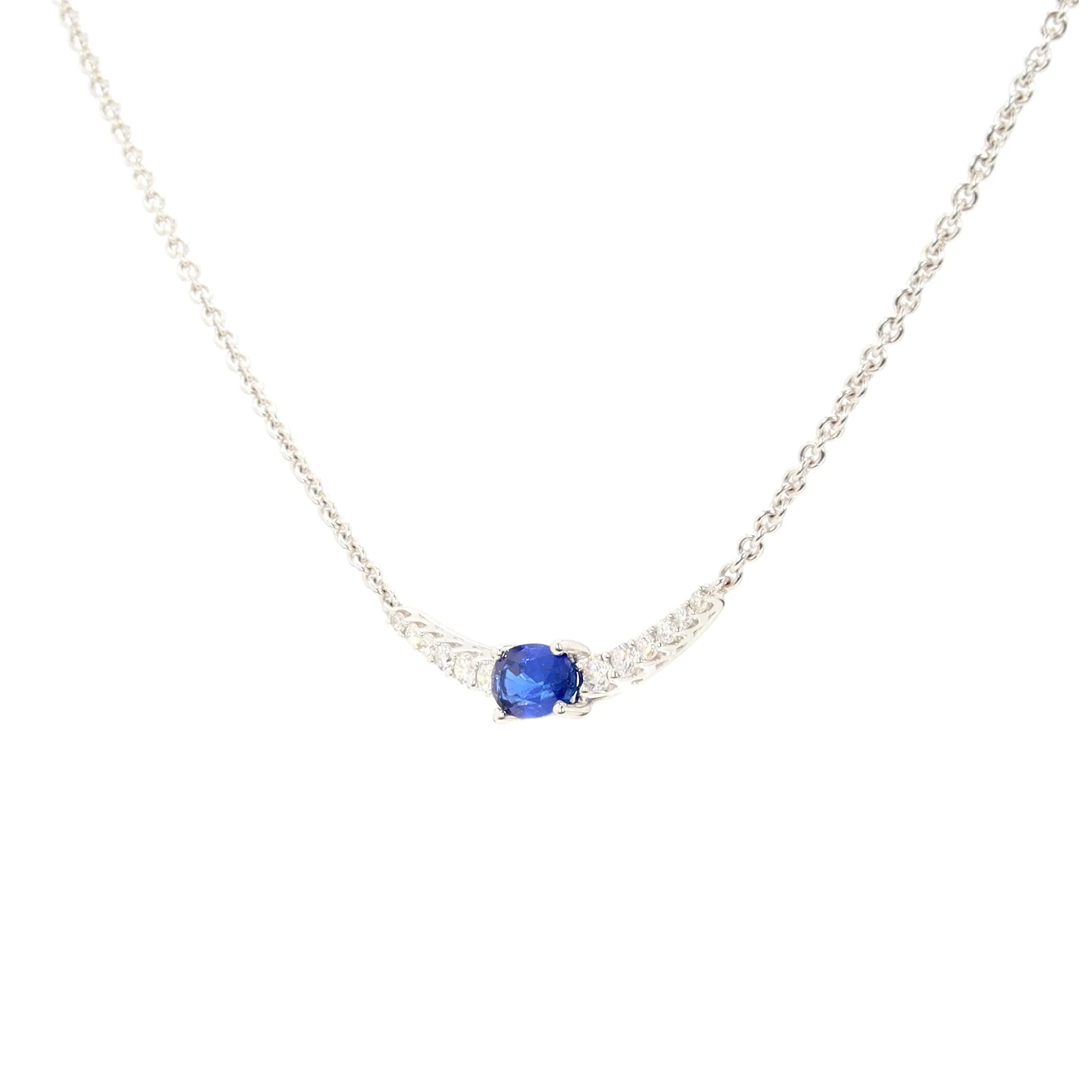 Sapphire and Diamond Fixed Pendant Necklace