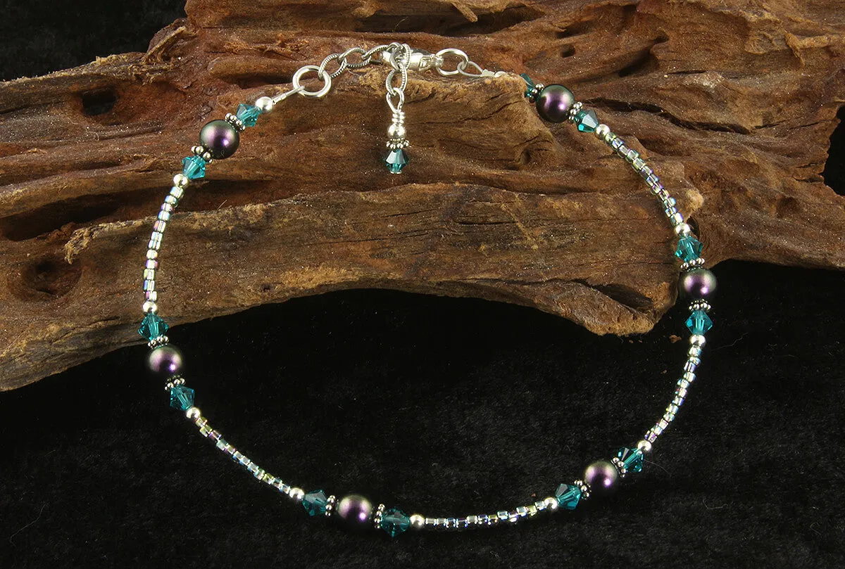 Scarab Teal Green Beaded Anklet