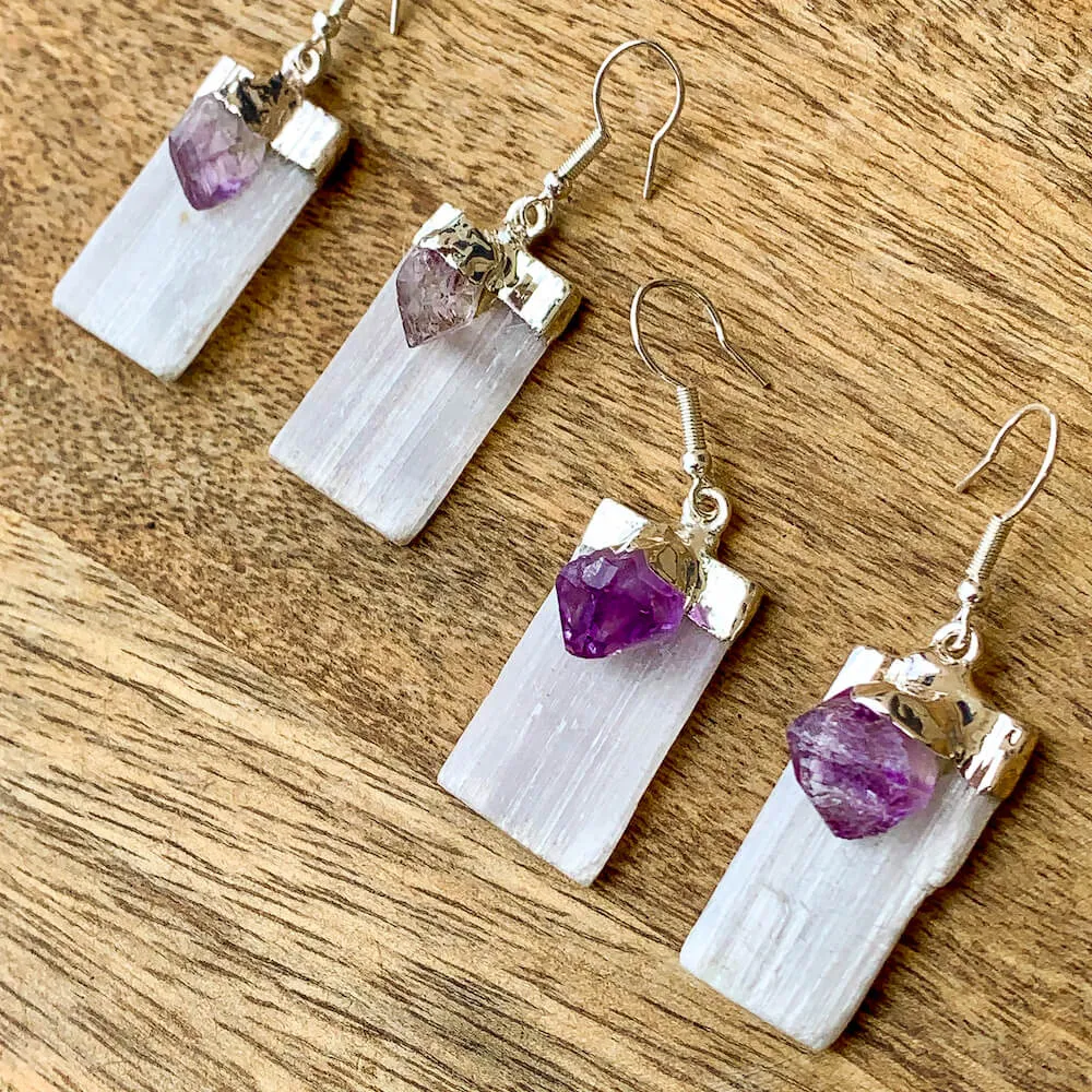 Selenite and Amethyst Earrings