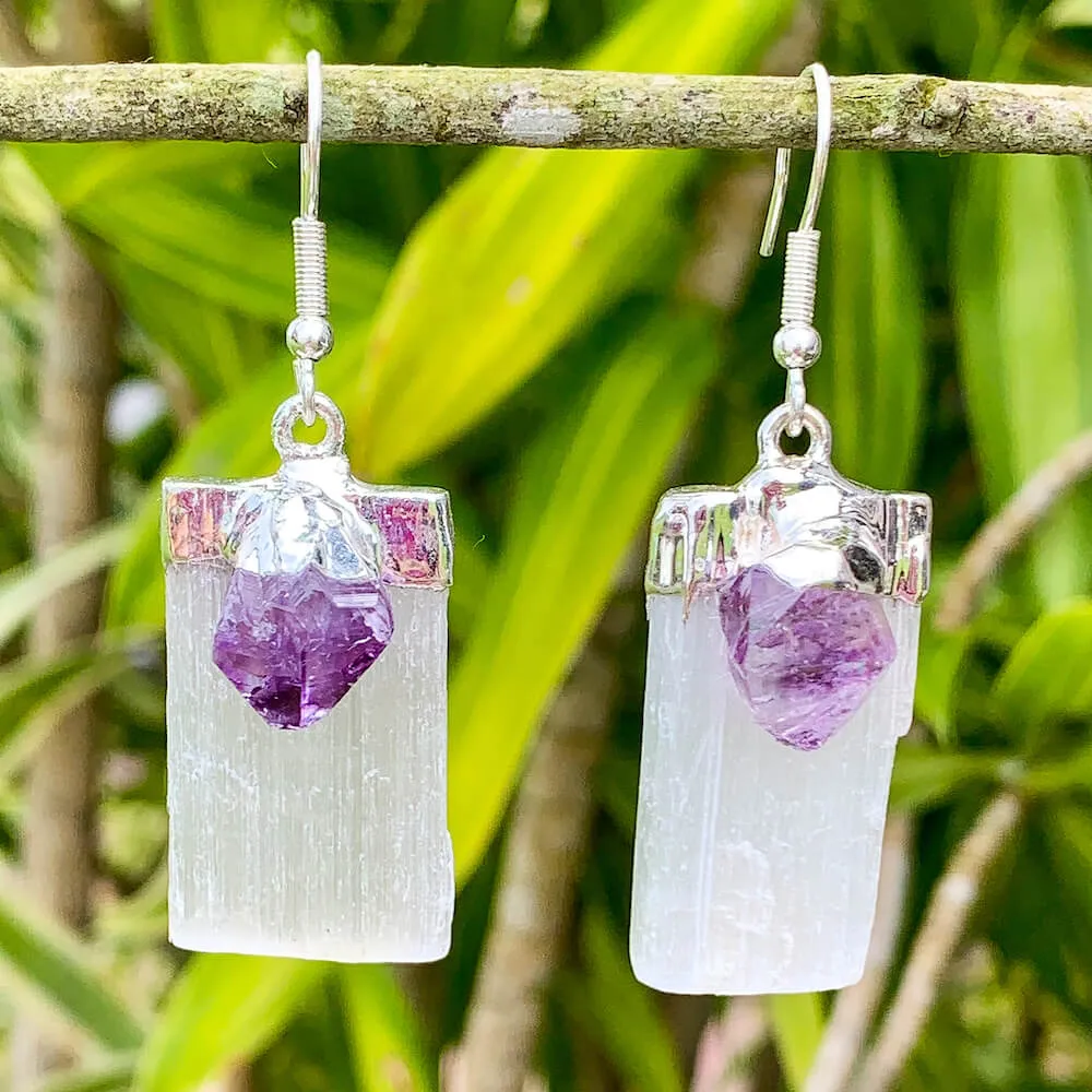 Selenite and Amethyst Earrings