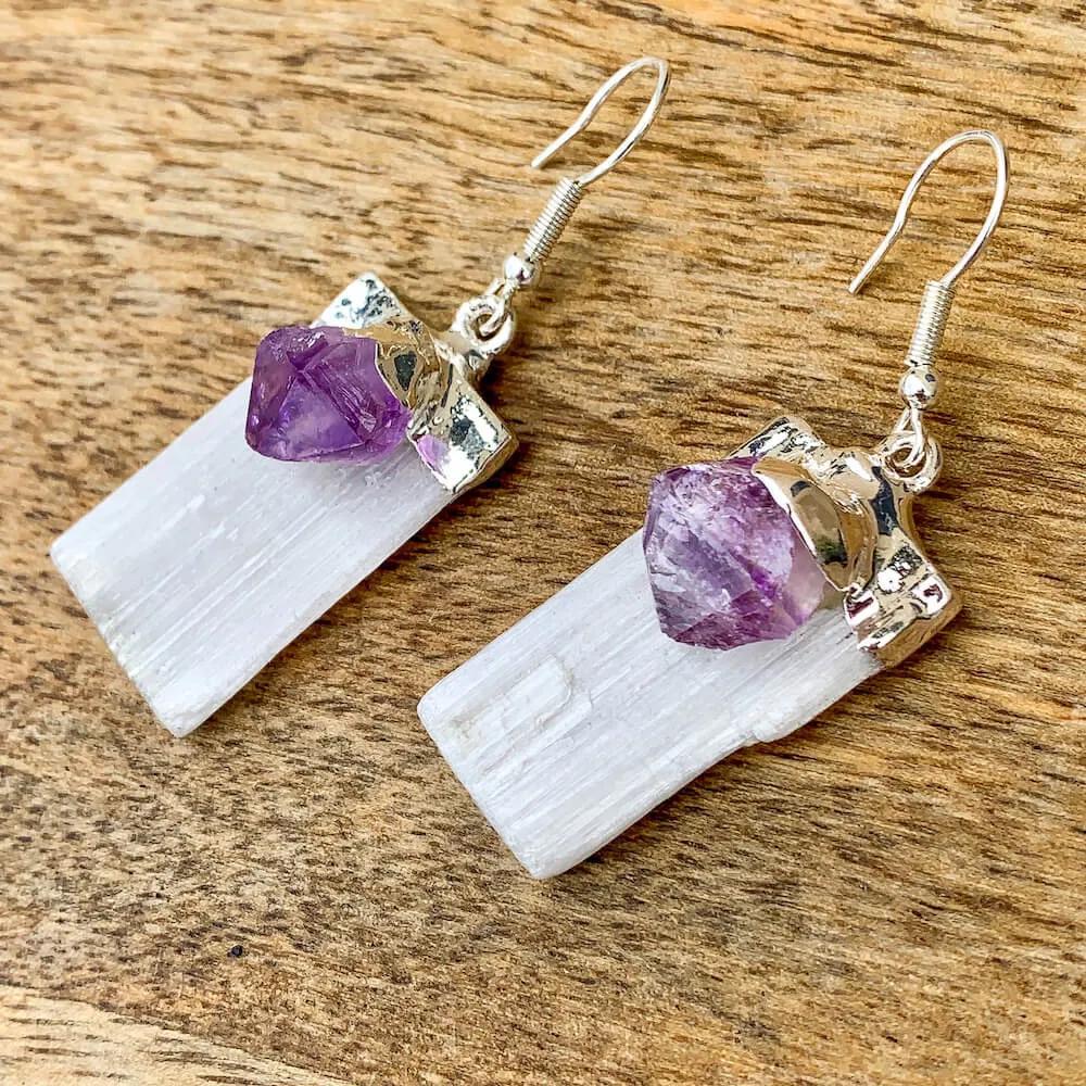 Selenite and Amethyst Earrings