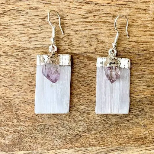 Selenite and Amethyst Earrings