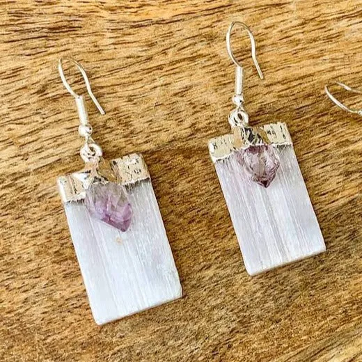 Selenite and Amethyst Earrings