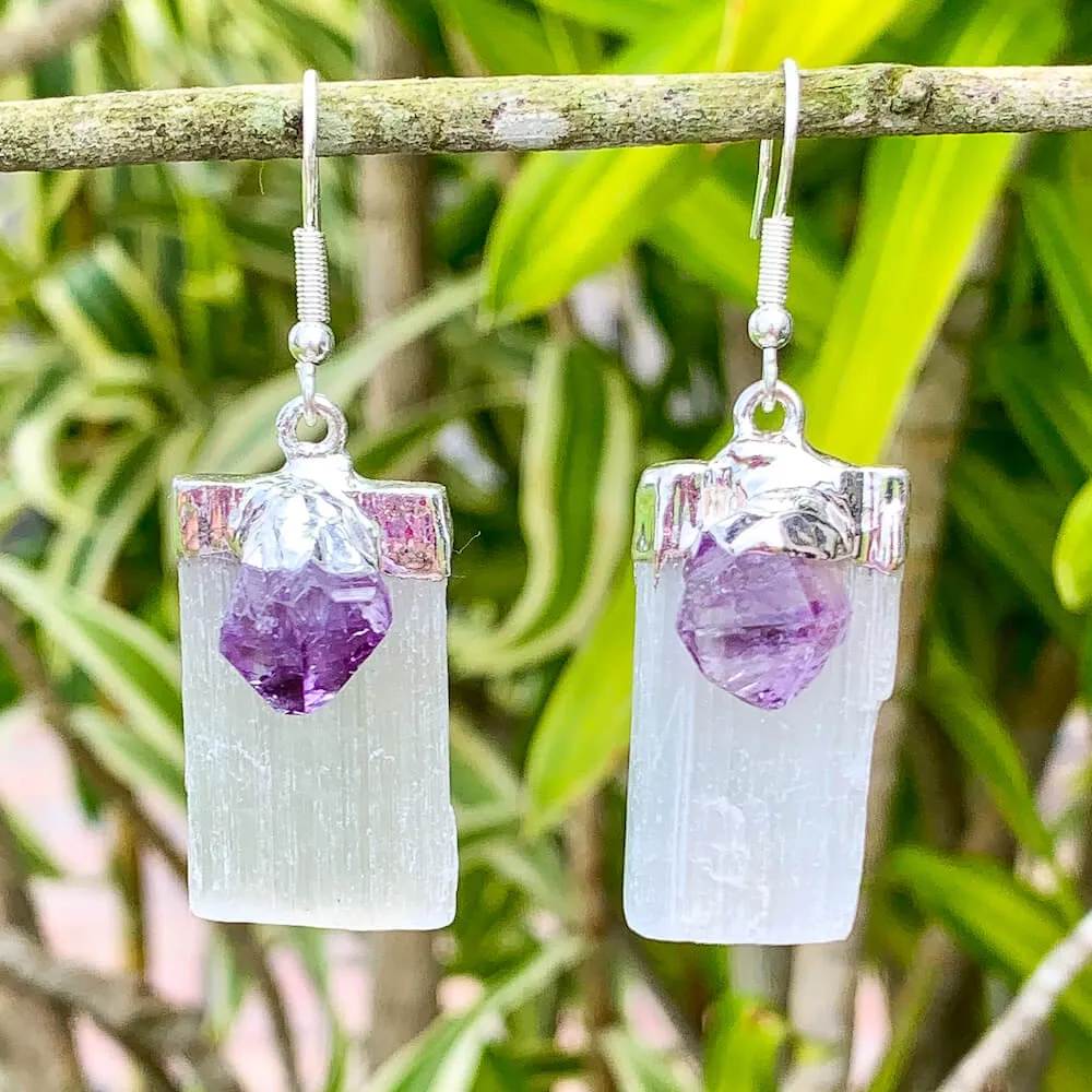 Selenite and Amethyst Earrings