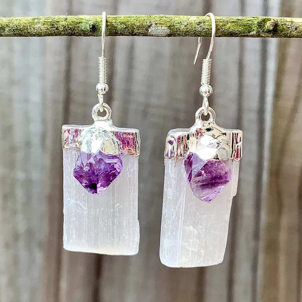 Selenite and Amethyst Earrings