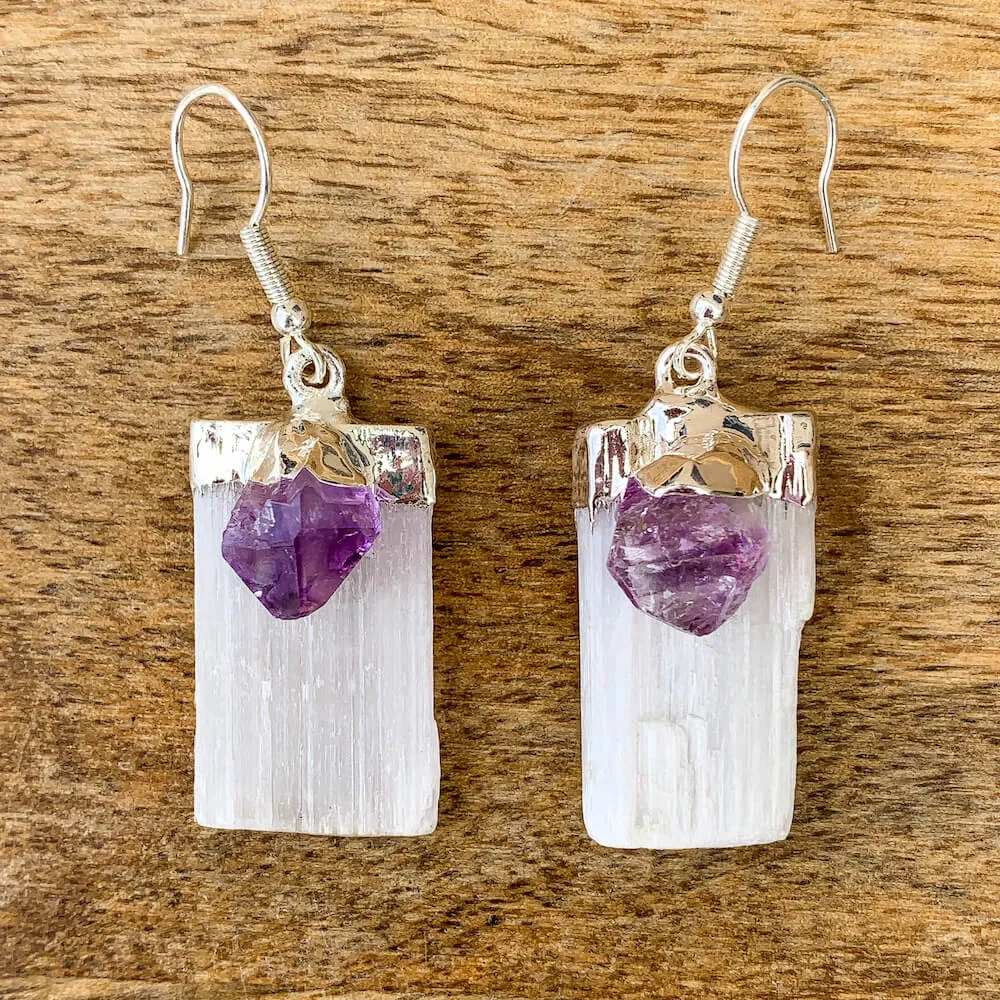 Selenite and Amethyst Earrings