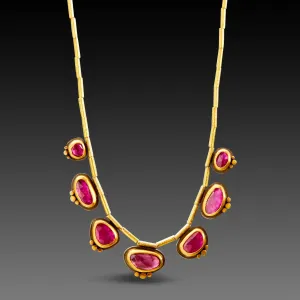 Seven Rubies with 22k Gold Trios Necklace