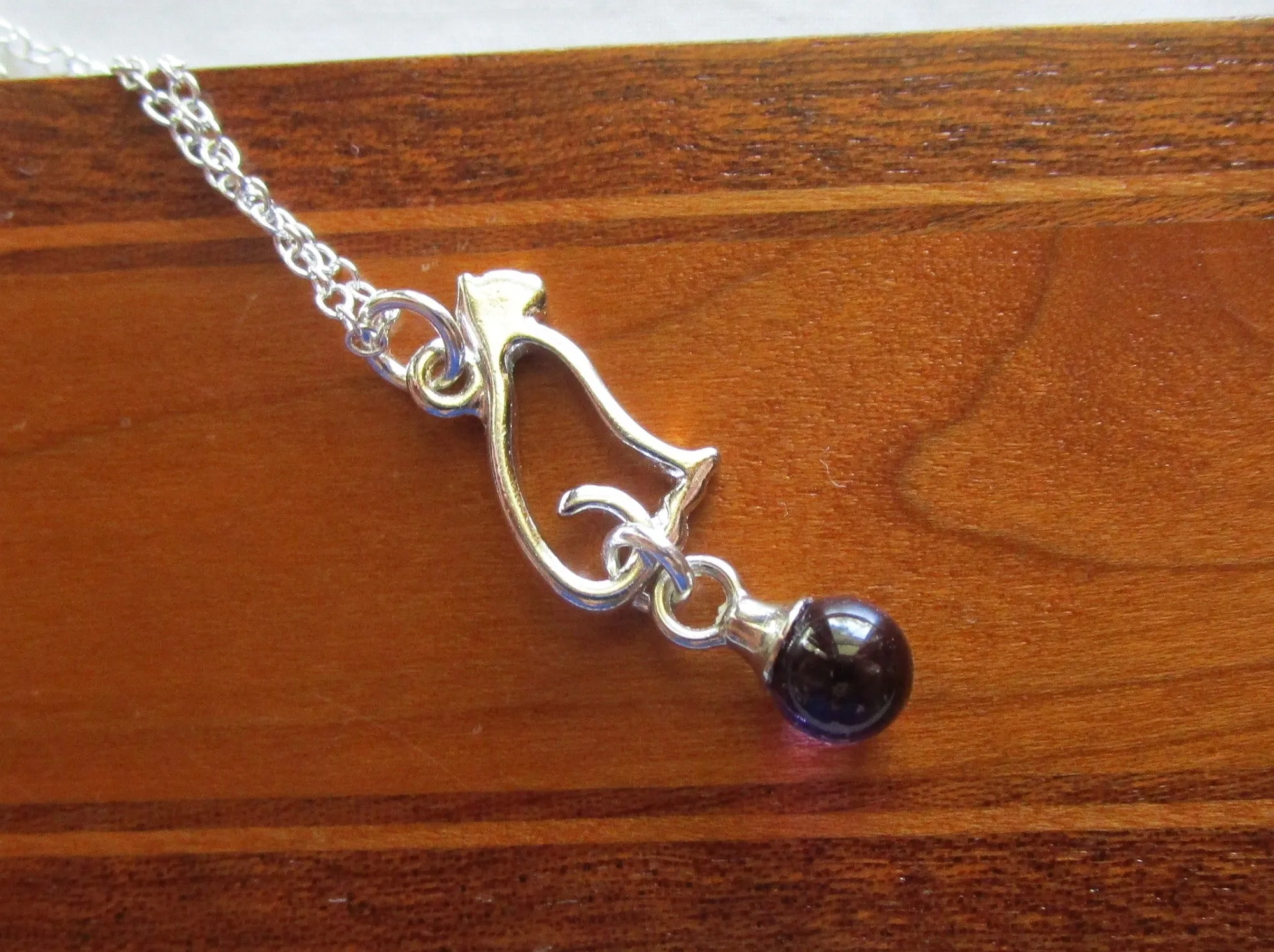 Silver Cat Purple Amethyst Crystal Ball Pendant Necklace