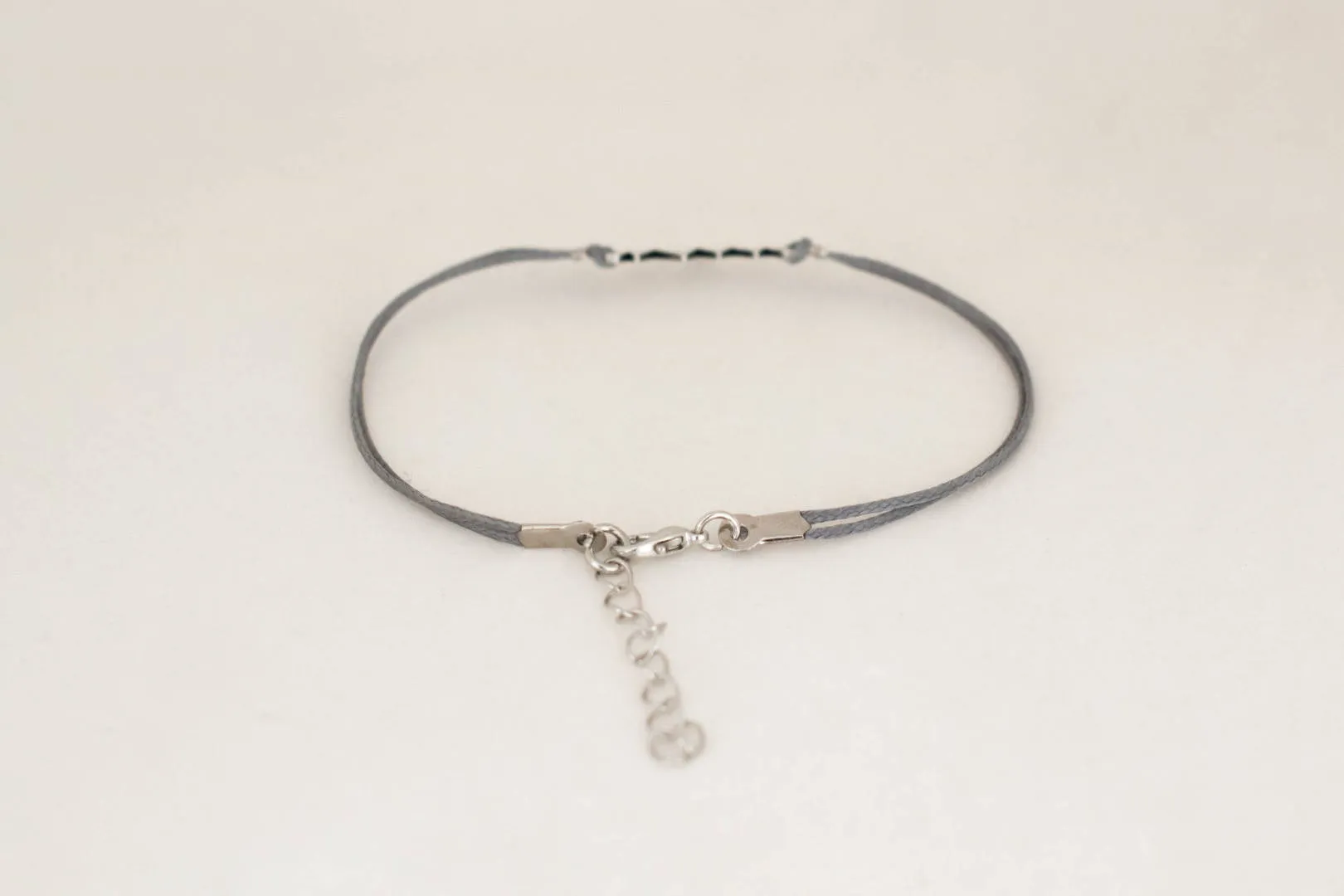 Silver Heartbeat women's bracelet, gray strings, adjustable, mothers day gift for her