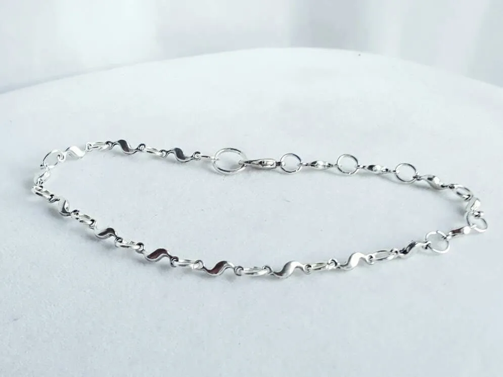 Silver Wave Anklet Summer Wedding Beach Jewelry