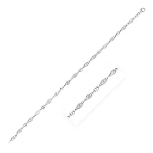 Size: 9'' - Sterling Silver Anklet with Marquise Leaf Motifs