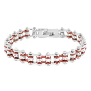 SK2014 3/8" Wide MINI MINI SIZE Two Tone Silver Candy Red With White Crystal Rollers Stainless Steel Motorcycle Bike Chain Bracelet