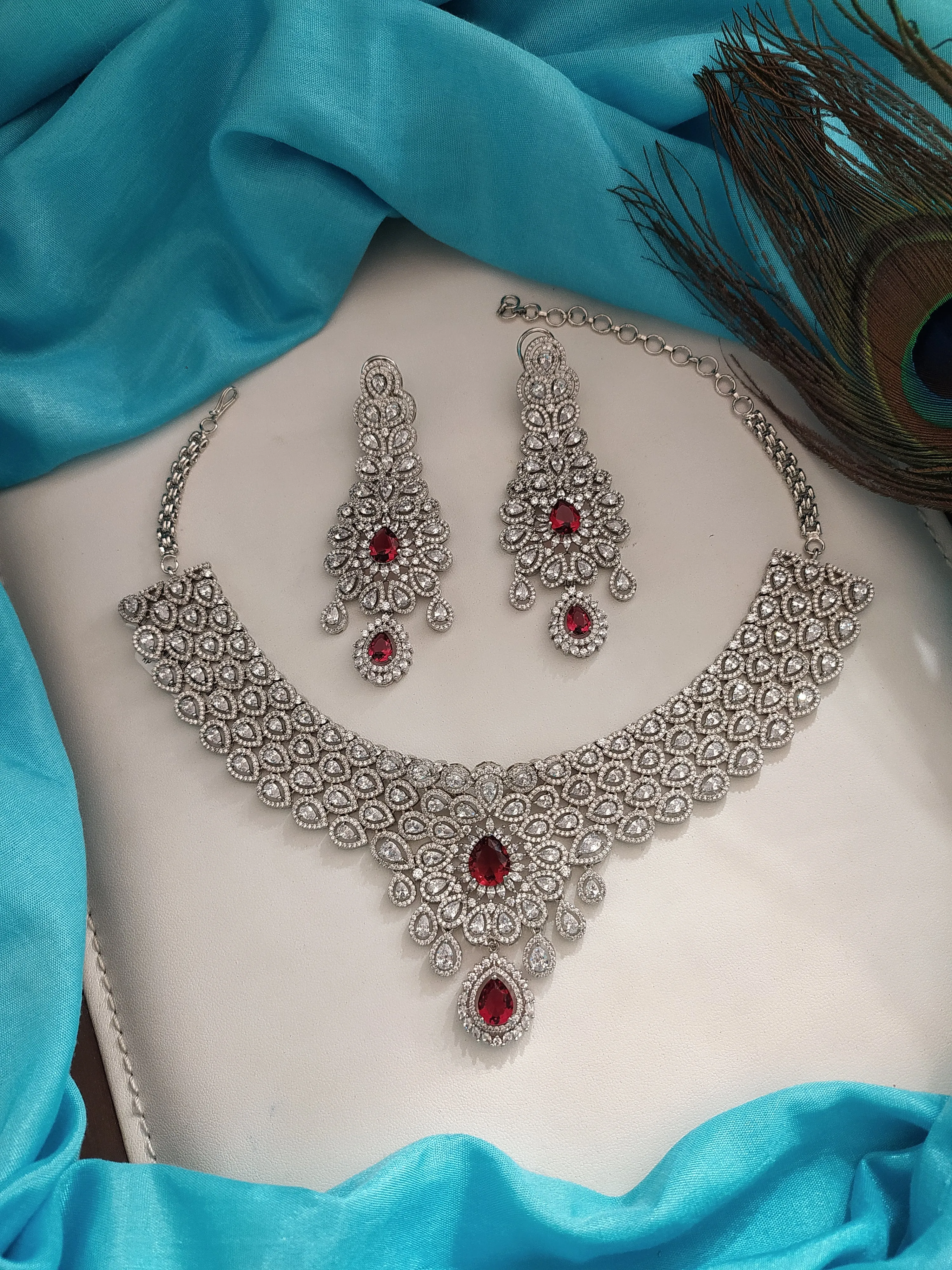 Splendid Zircon Stones Choker Set In Hydro Ruby Colour