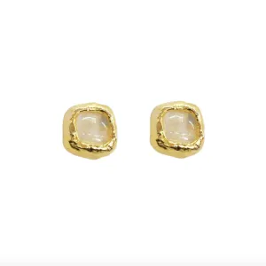 Square Moonstone Gold Plated Studs