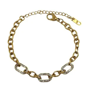 Stainless Steel Links & CZ Gold Plated Bracelet (BGSS4805)