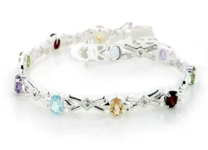 Sterling Silver Blue Topaz, Amethyst, Peridot, Citrine, Garnet Gemstone Bracelet