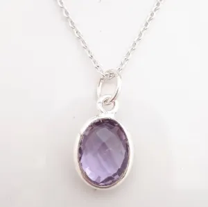 Sterling Silver Oval Amethyst Pendant Necklace