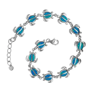 Sterling Silver Synthetic Blue Opal Turtle Bracelet, 7.25 0.75"