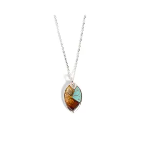 Sterling Silver Turquoise and Amber Pendant Necklace