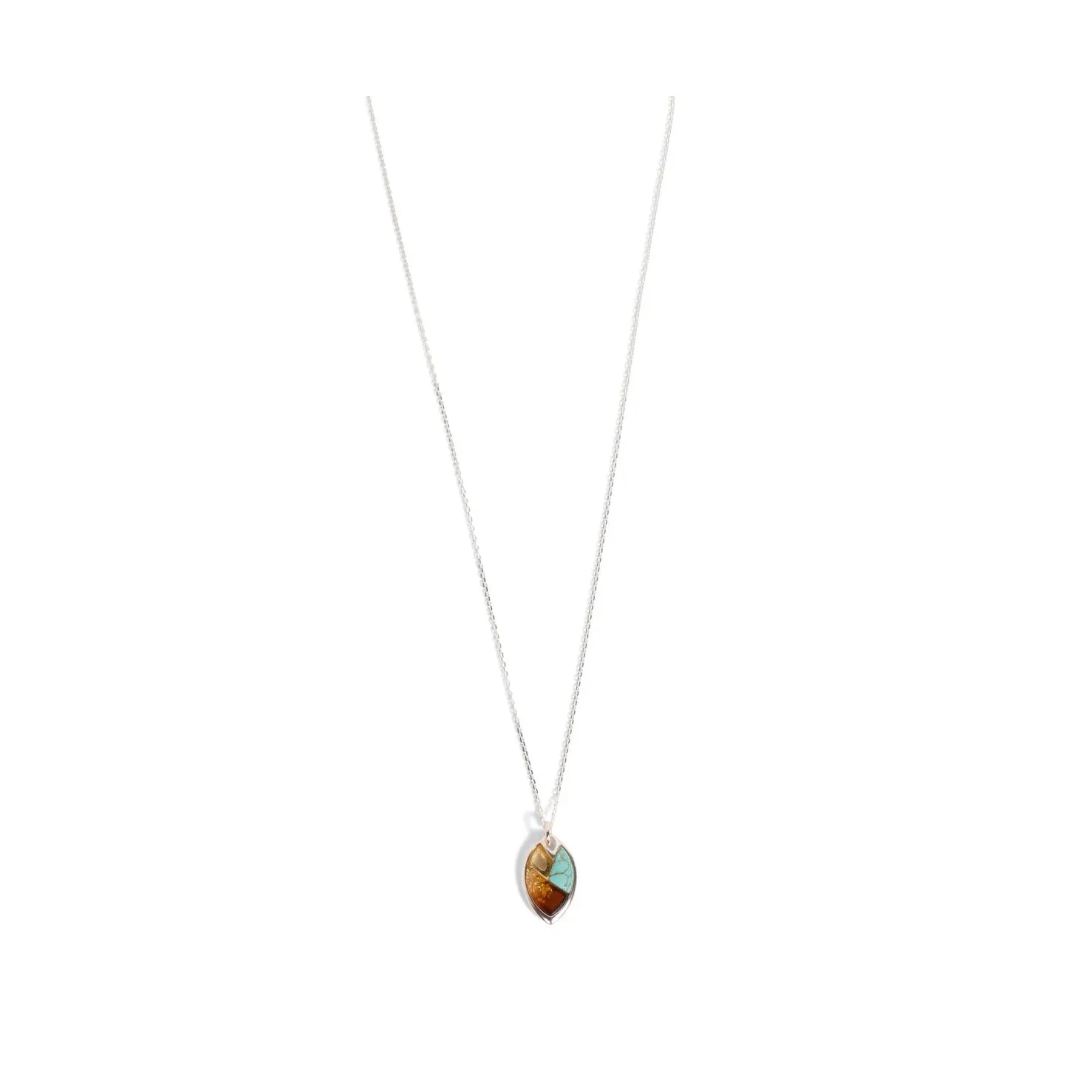 Sterling Silver Turquoise and Amber Pendant Necklace