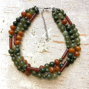 Terracotta & Marbled Jade Green Beaded Morgan Statement Necklace *