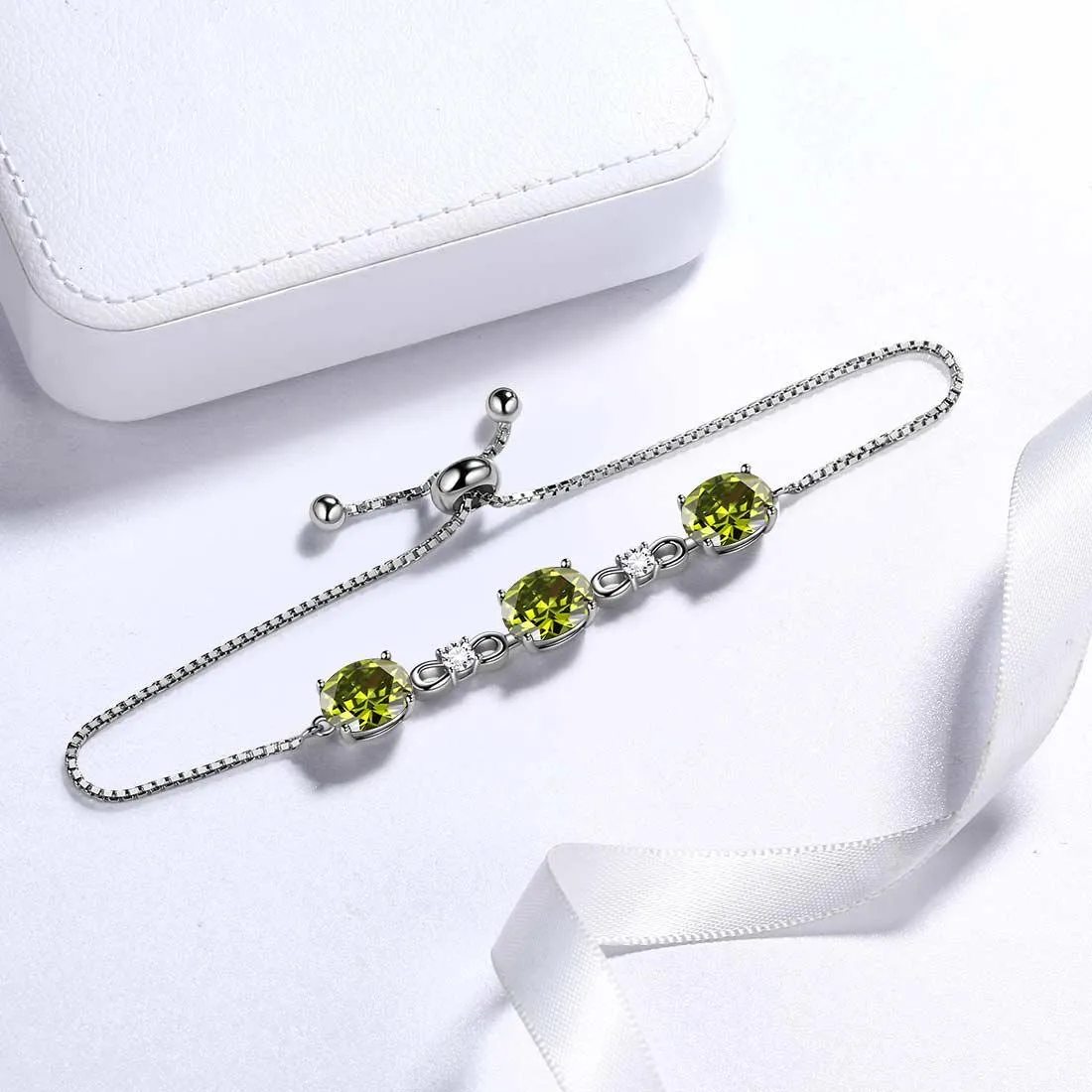 Tokyo Mart Round Birthstone August Peridot Bracelet Women Girls Jewelry Birthday Gift Sterling Silver