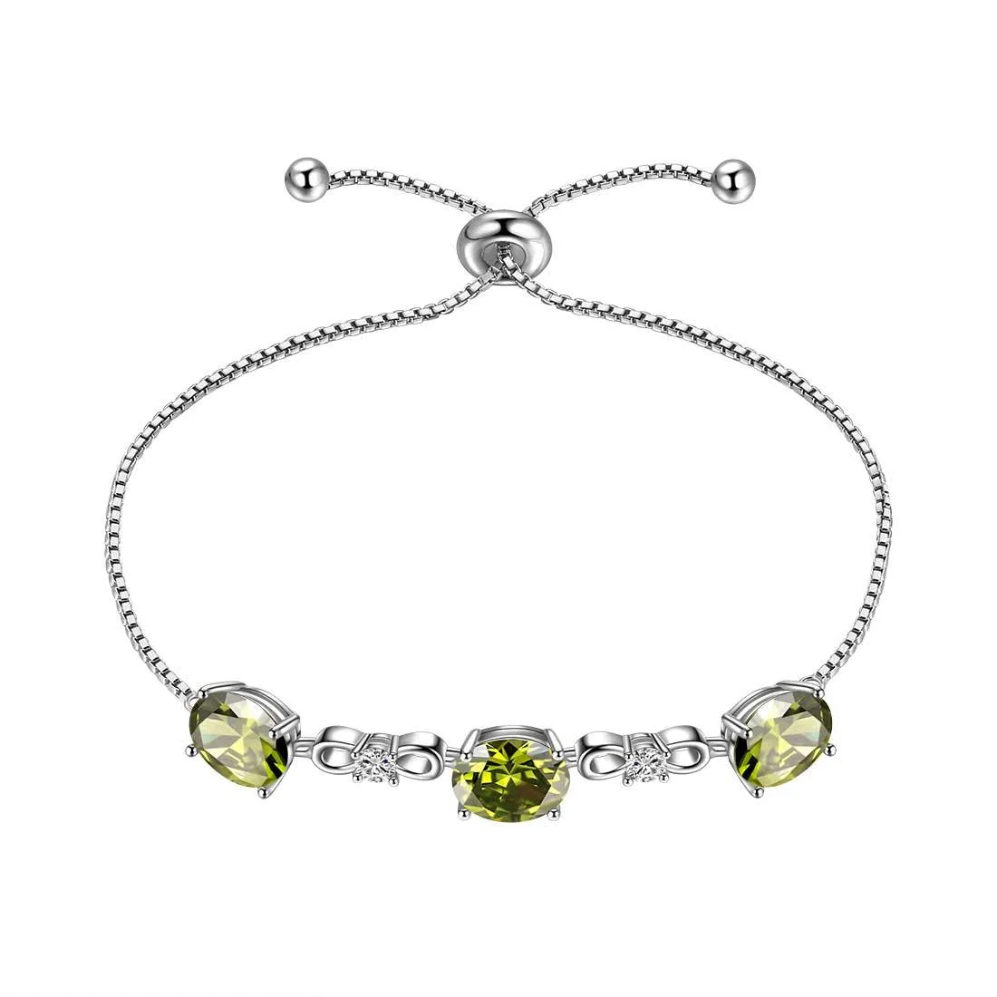 Tokyo Mart Round Birthstone August Peridot Bracelet Women Girls Jewelry Birthday Gift Sterling Silver