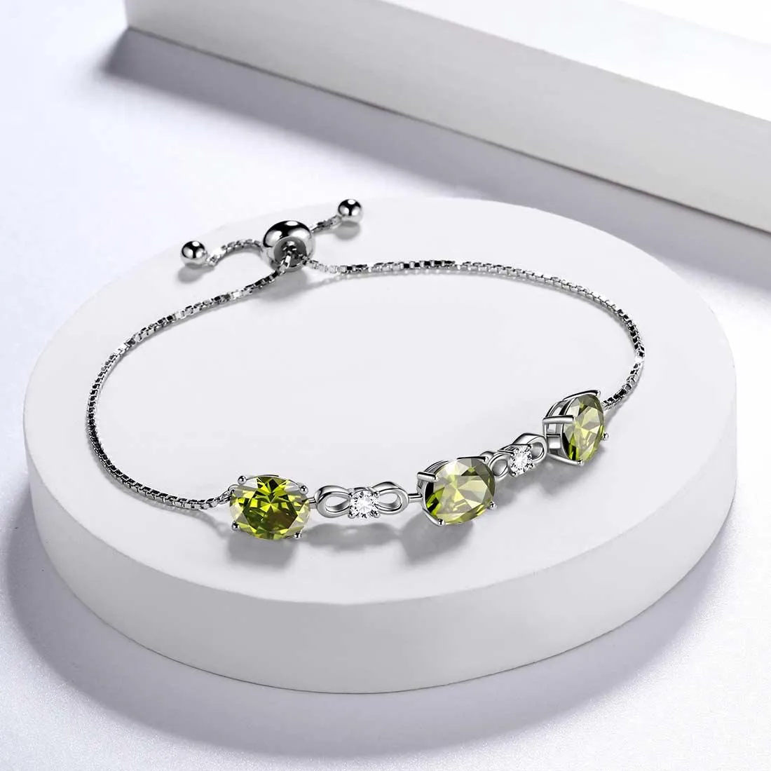 Tokyo Mart Round Birthstone August Peridot Bracelet Women Girls Jewelry Birthday Gift Sterling Silver