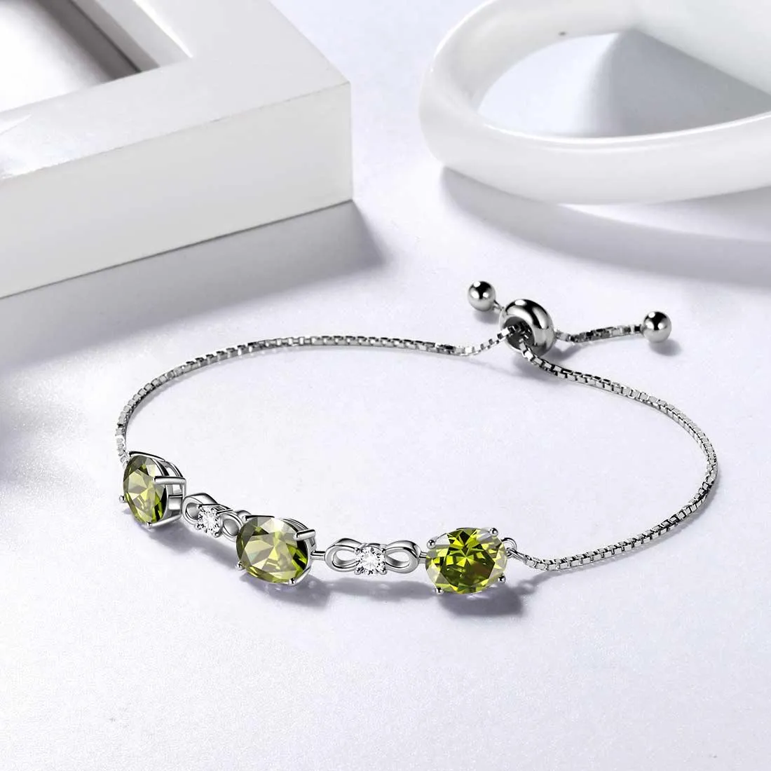 Tokyo Mart Round Birthstone August Peridot Bracelet Women Girls Jewelry Birthday Gift Sterling Silver