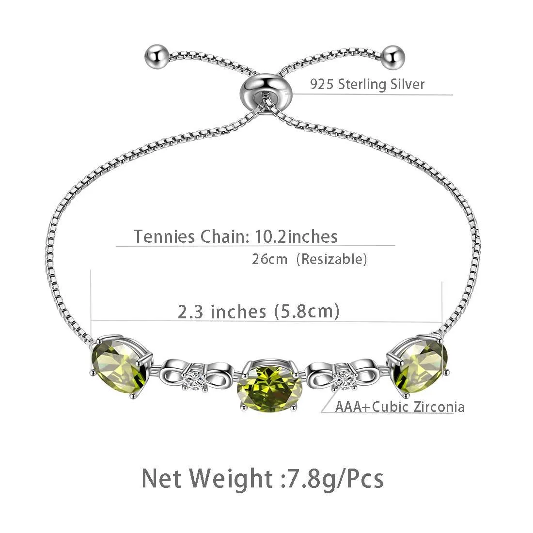 Tokyo Mart Round Birthstone August Peridot Bracelet Women Girls Jewelry Birthday Gift Sterling Silver