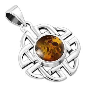 Trinity Knots Baltic Amber Silver Pendant