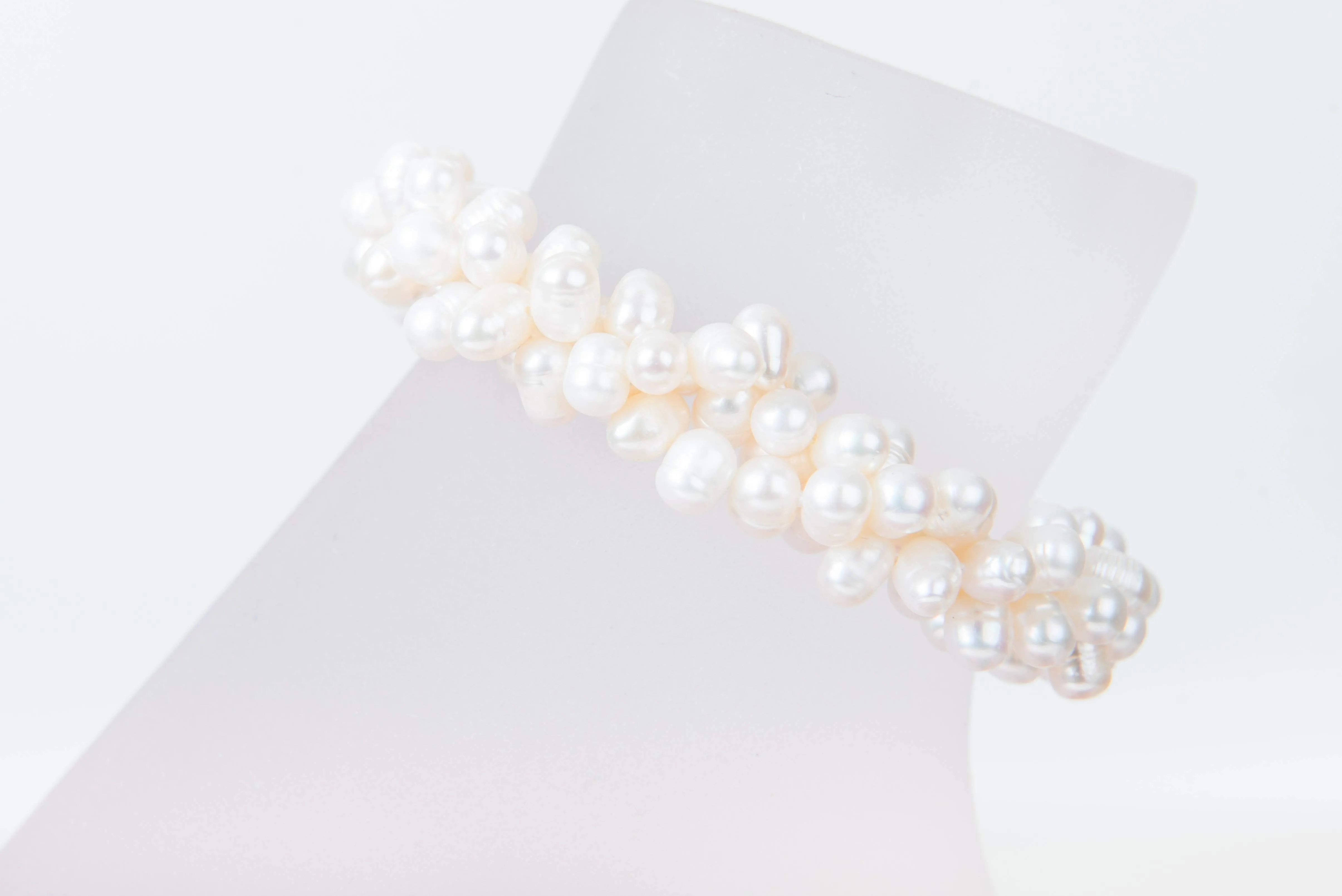 Triple Strands Twisted White Freshwater Pearl Bracelet