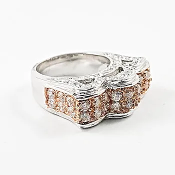 Unique Curved Crown Shape Multi Row CZ Brass Ring